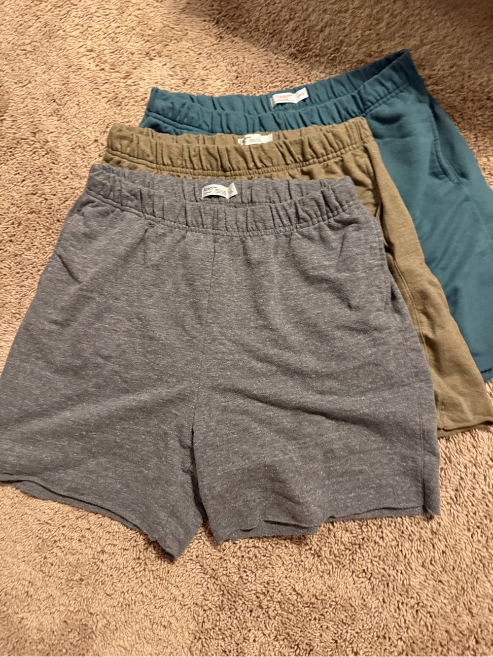 Hanes 3-Pack Pull-On Shorts in Teal, Olive, and Gray